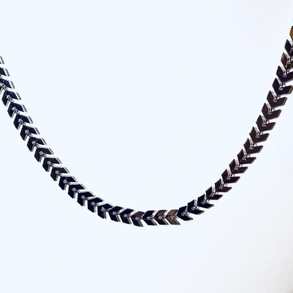Chevron Silver Choker 16” Necklace - Picture 3 of 11